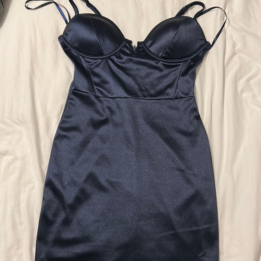 Homecoming dress with built in bra in deep blue sized small